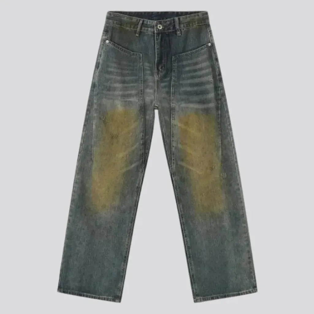 Sanded over dyed boho men's jeans