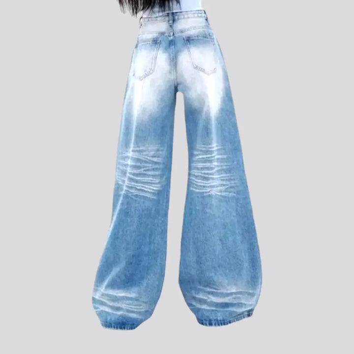 Floor-length whiskered jeans
 for ladies
