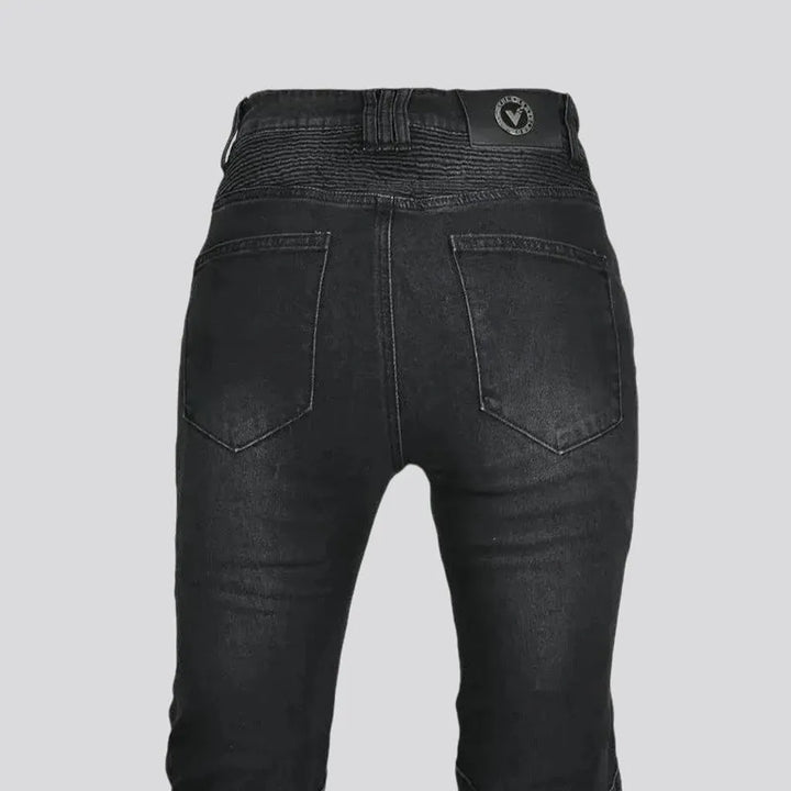 Pebble-washed high waist moto jeans for women