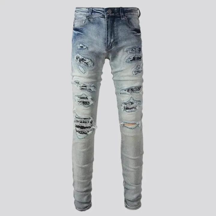 Mid rise men's distressed jeans