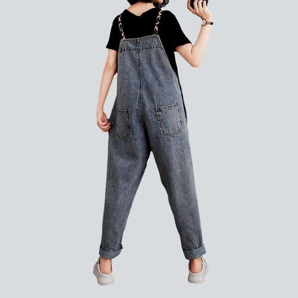 Lines embroidery women's denim jumpsuit