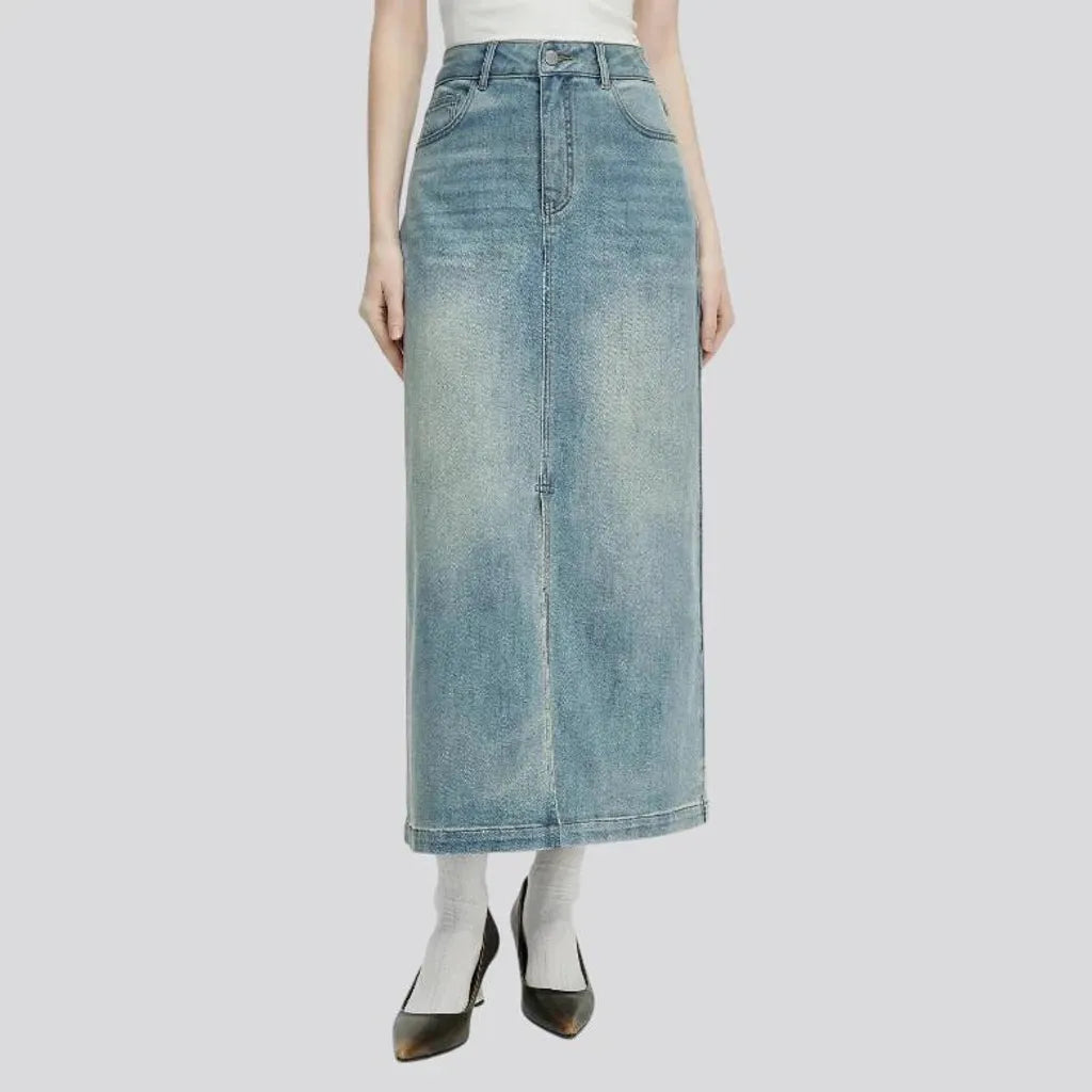 Casual vent light washed denim skirt