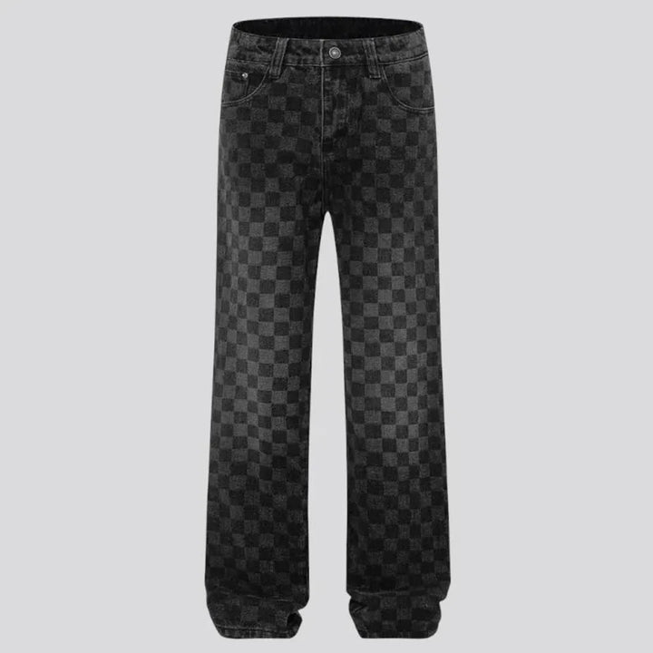 Boho fashion baggy checkerboard men's jeans