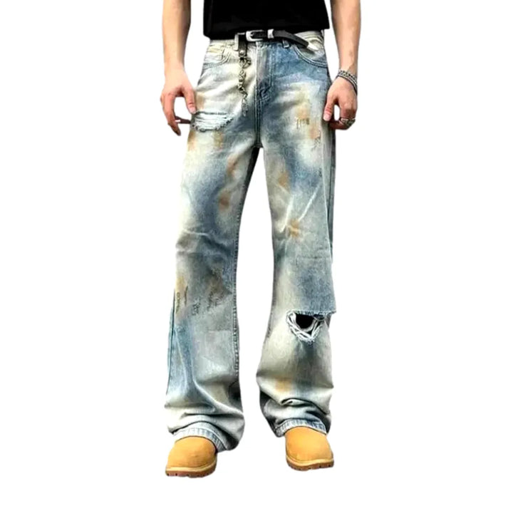 Boho Style and Baggy Men's Jeans - Light Blue