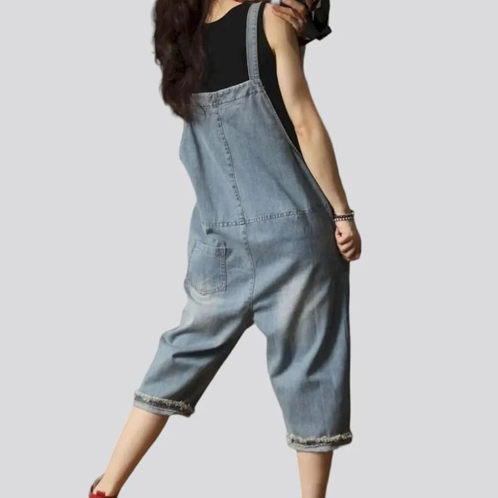 Whiskered sanded jeans jumpsuit