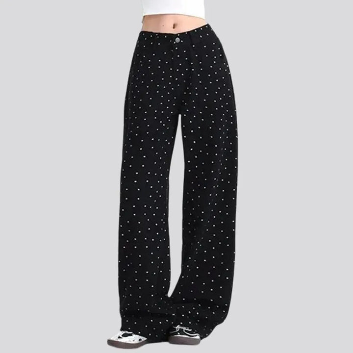 High rise slouchy dot patterned women's jeans