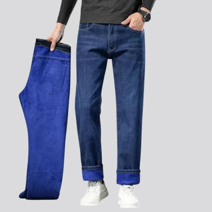 Sanded dark straight-cut men's jeans