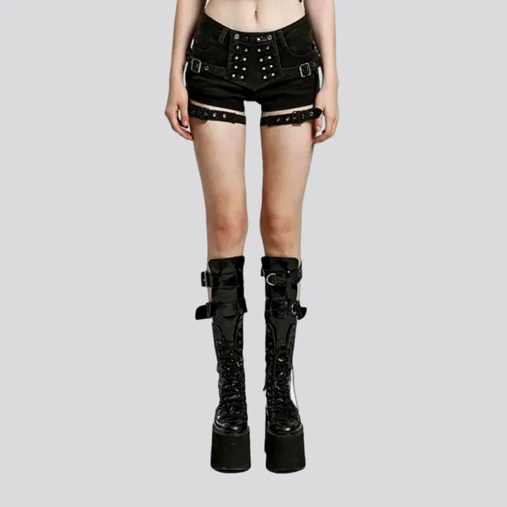 Black embellished jeans shorts for ladies | Jeans4you.shop