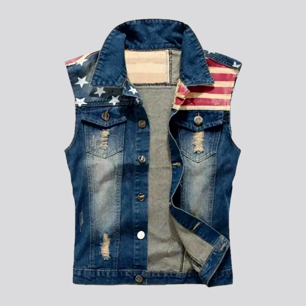 Embroidered distressed jean vest | Jeans4you.shop