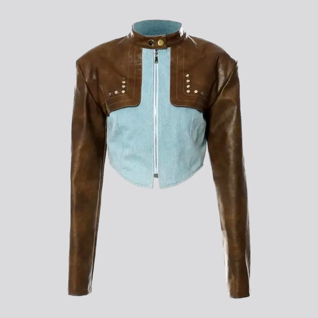 Mixed-fabrics short denim jacket | Jeans4you.shop