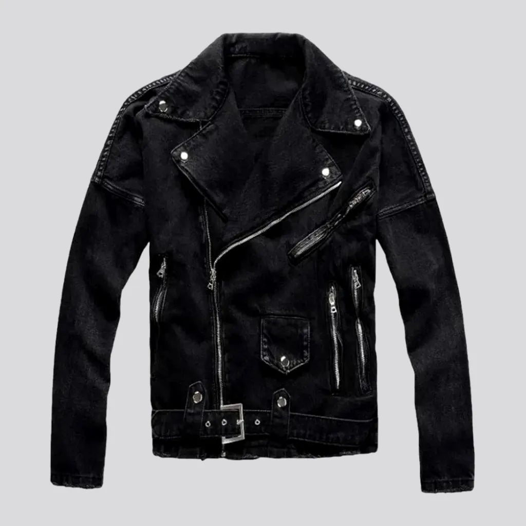 Monochrome biker denim jacket
 for men | Jeans4you.shop