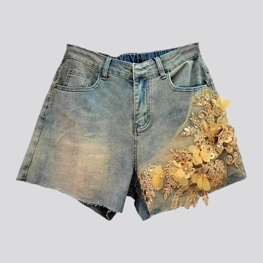 Sanded embroidered women's denim shorts | Jeans4you.shop