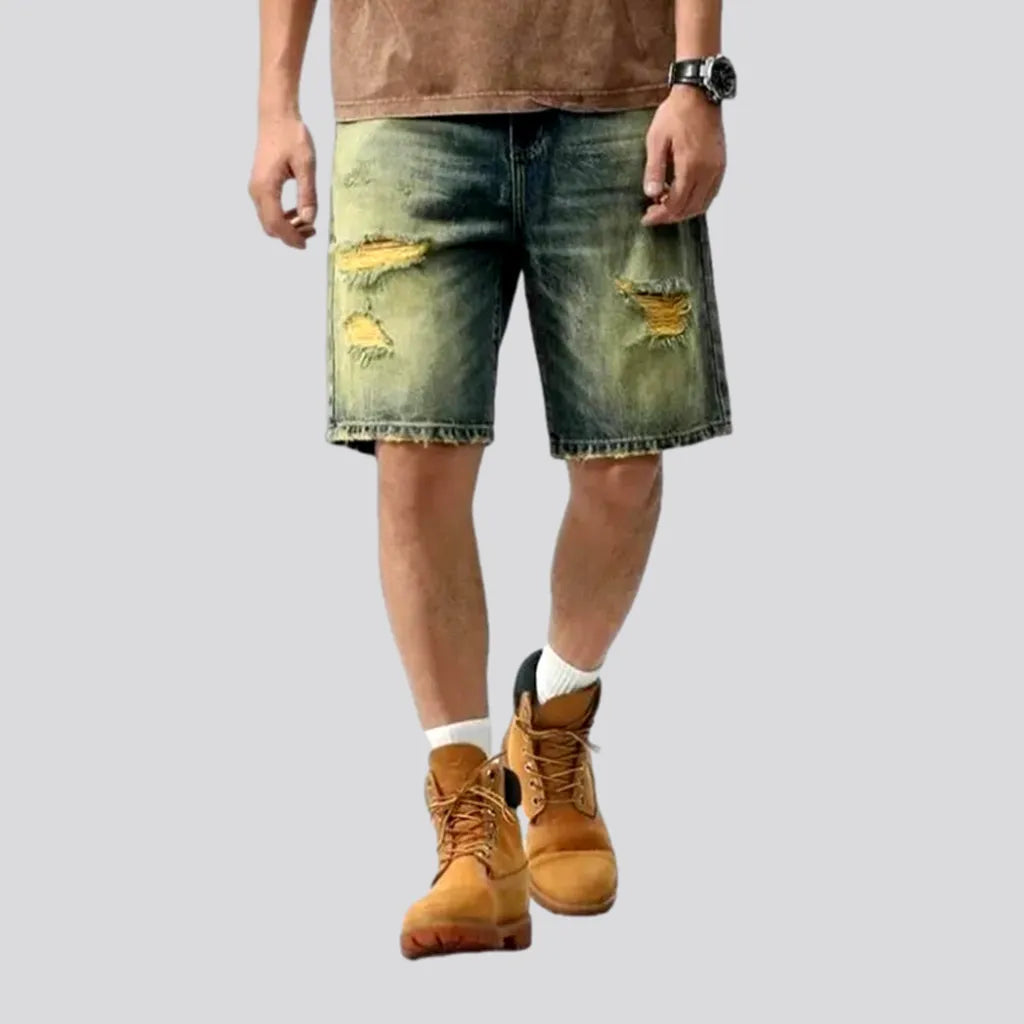 Yellow-cast distressed denim shorts
 for men | Jeans4you.shop
