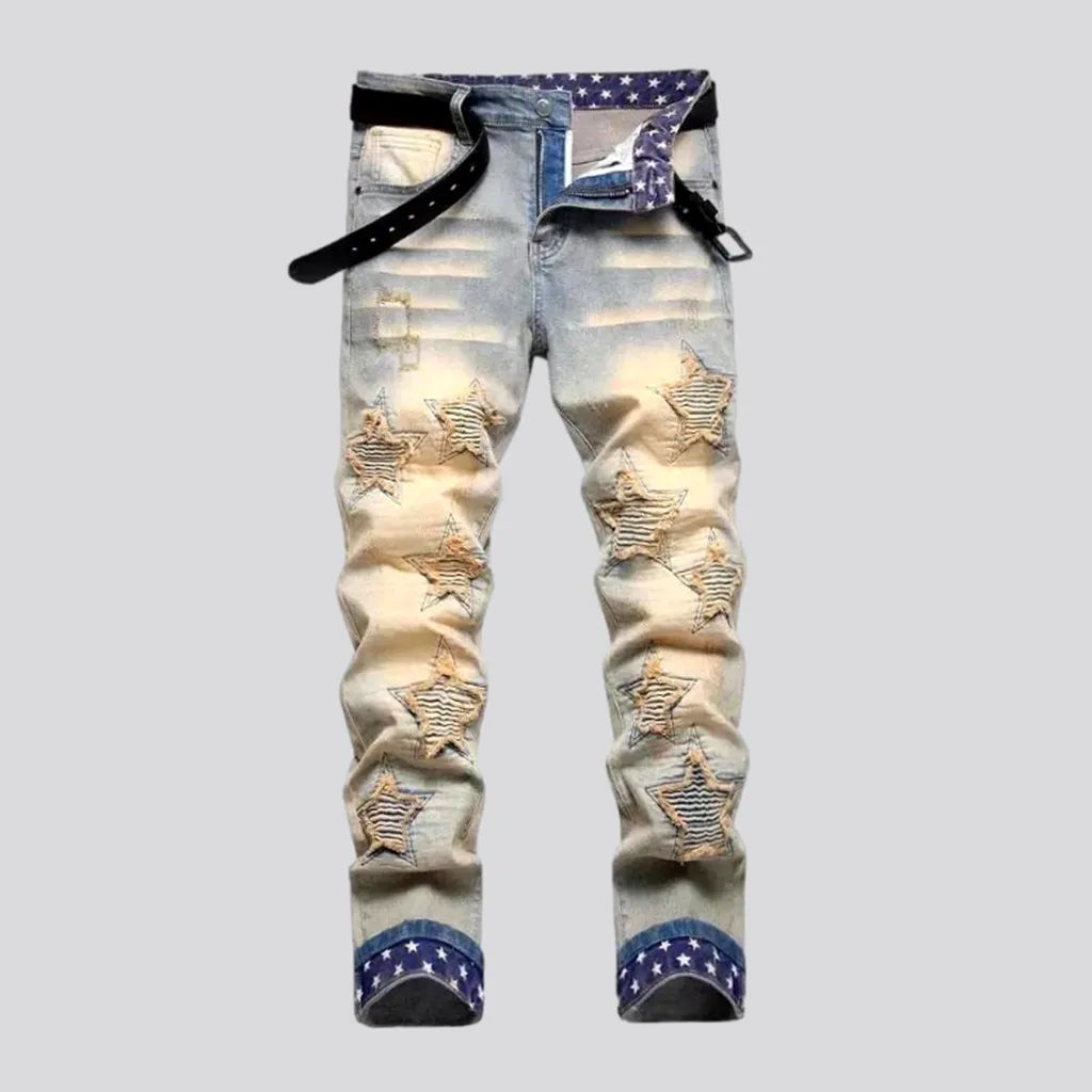Yellow-cast stars-embroidery jeans
 for men | Jeans4you.shop