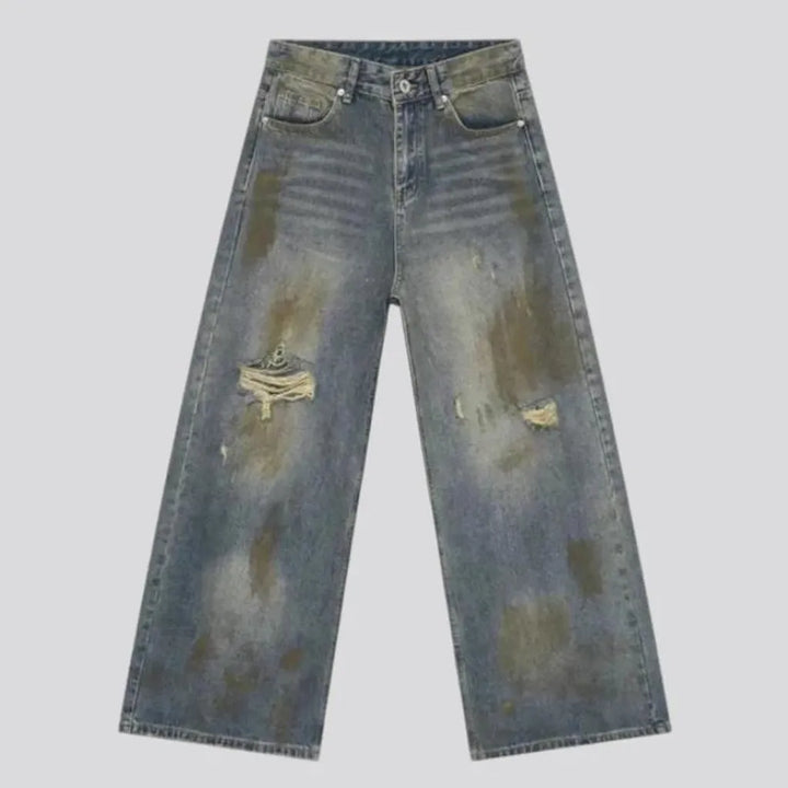 Boho style baggy distressed jeans for men