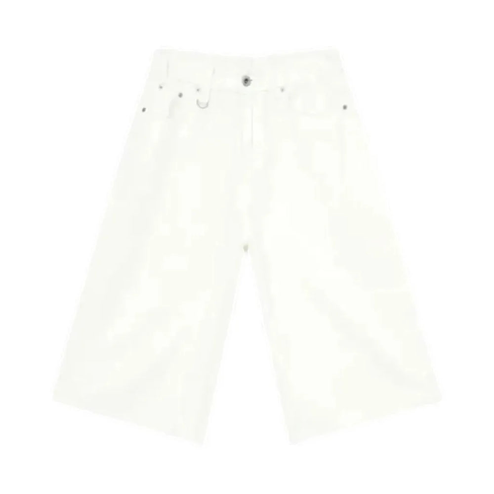 Stylish Monochrome Mid Rise Men's Denim Shorts - White