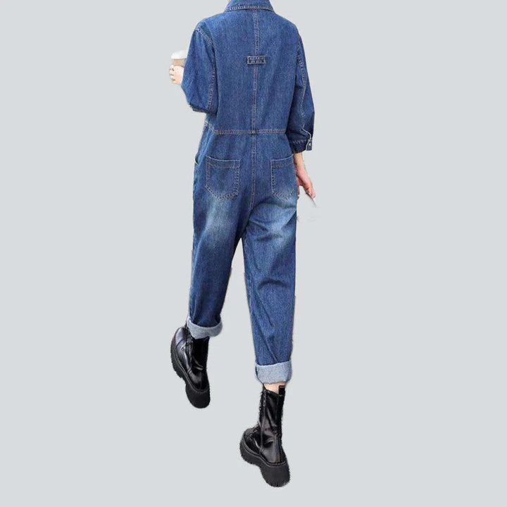 Flack pocket baggy denim overall