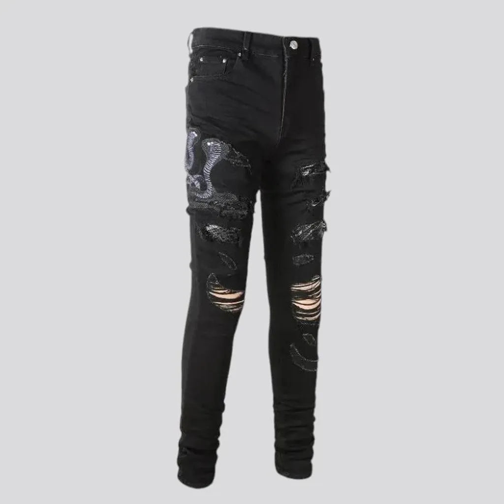 Embroidered fashion style skinny men's jeans