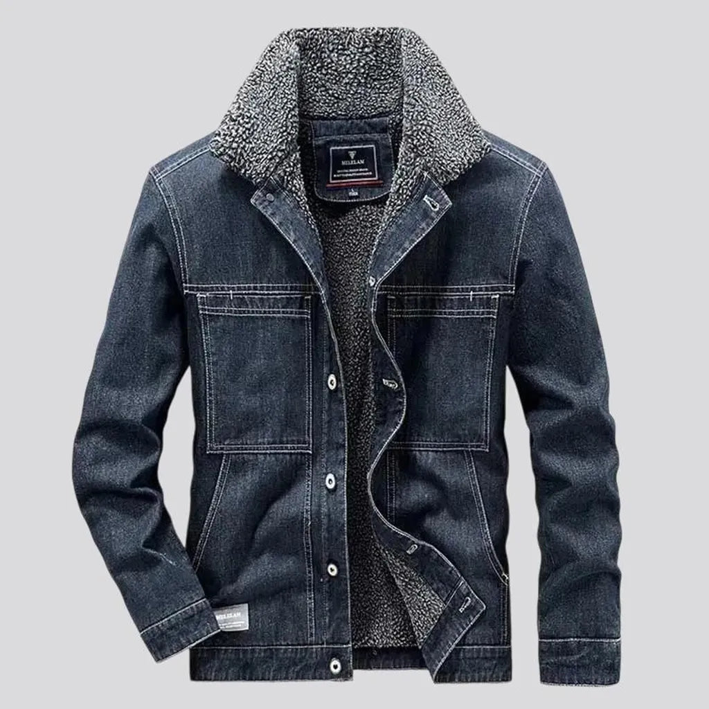 Thin fit medium length men's denim jacket