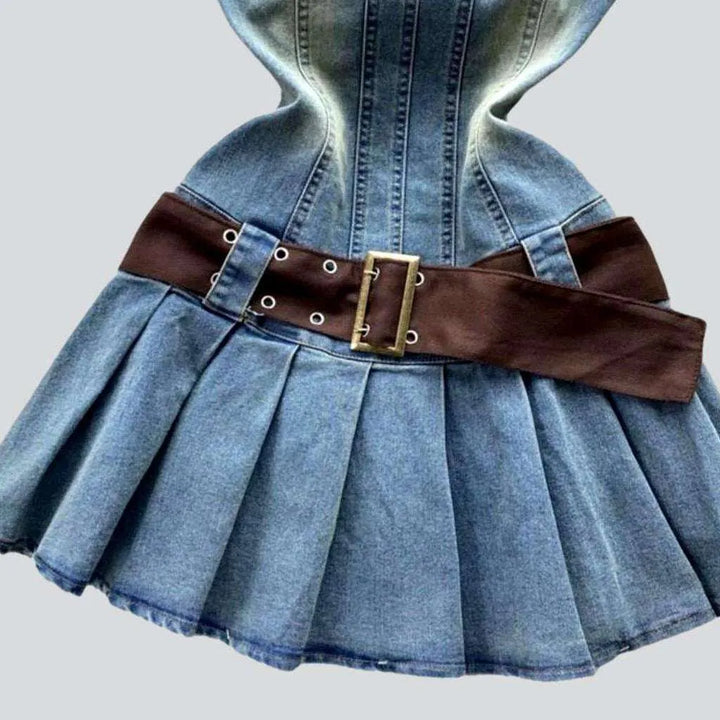 Strapless denim dress with belts