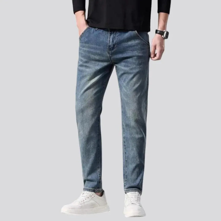 Elastic mid waist men's jeans