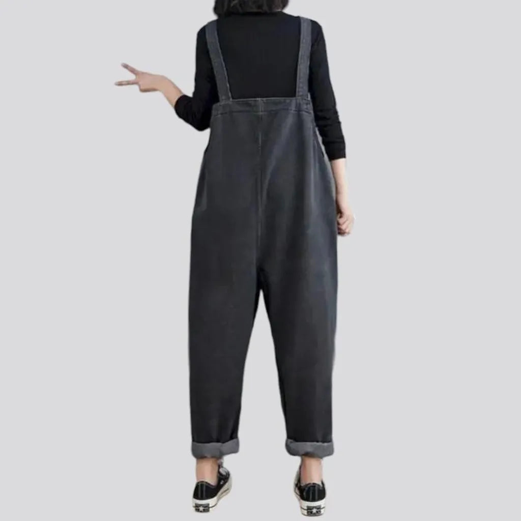 Dark-grey 90s women's denim jumpsuit