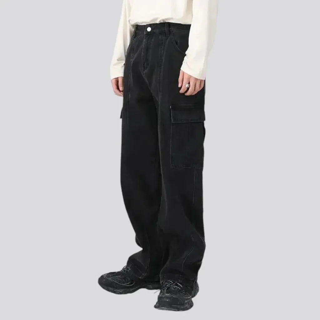 Washed out cargo pockets men's jeans