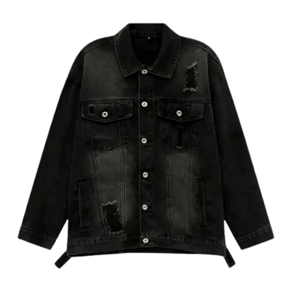 Distressed Oversized Men's Denim Jacket - Black