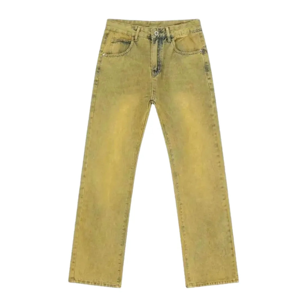 Vintage Look Loose Men's Jeans - Yellow