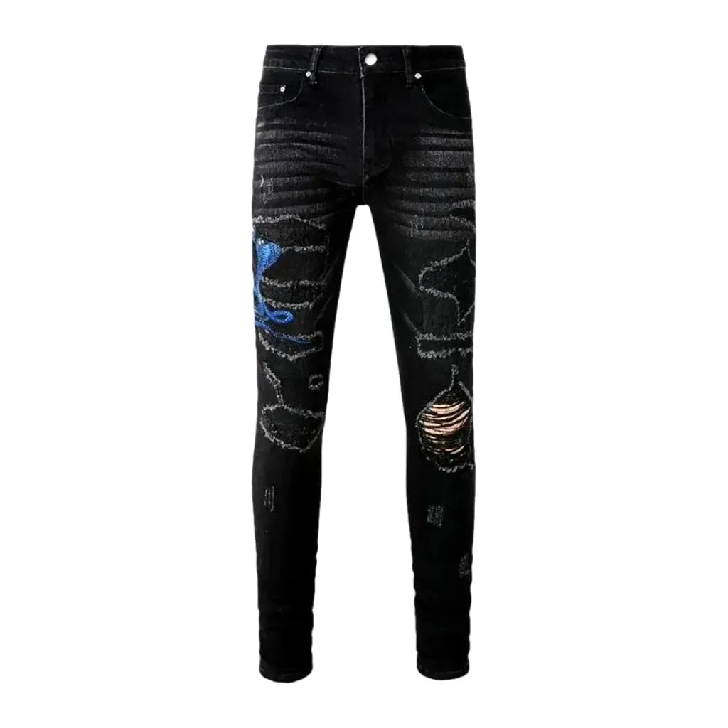 Fashionable Mid-rise Men's Jeans - Black