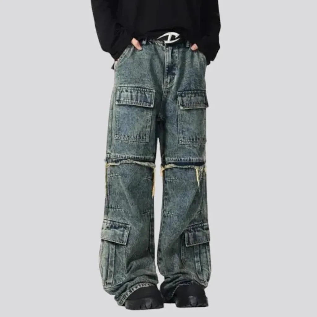 Sanded boho baggy men's jeans