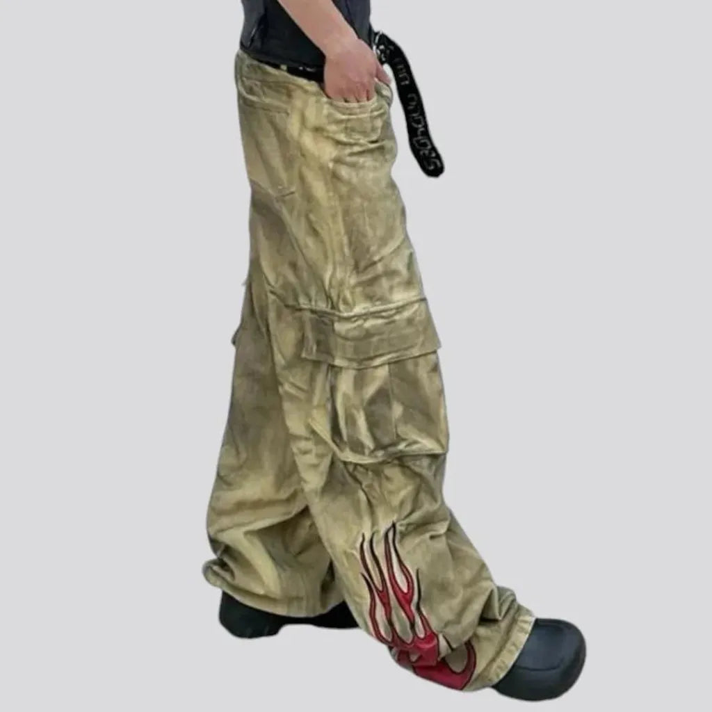 Mid-rise baggy vintage flame-print men's jeans