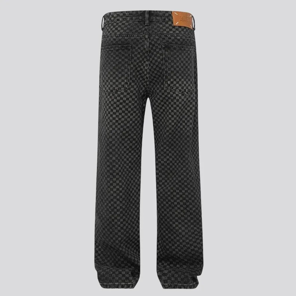 Y2k mid-rise plaid loose men's jeans