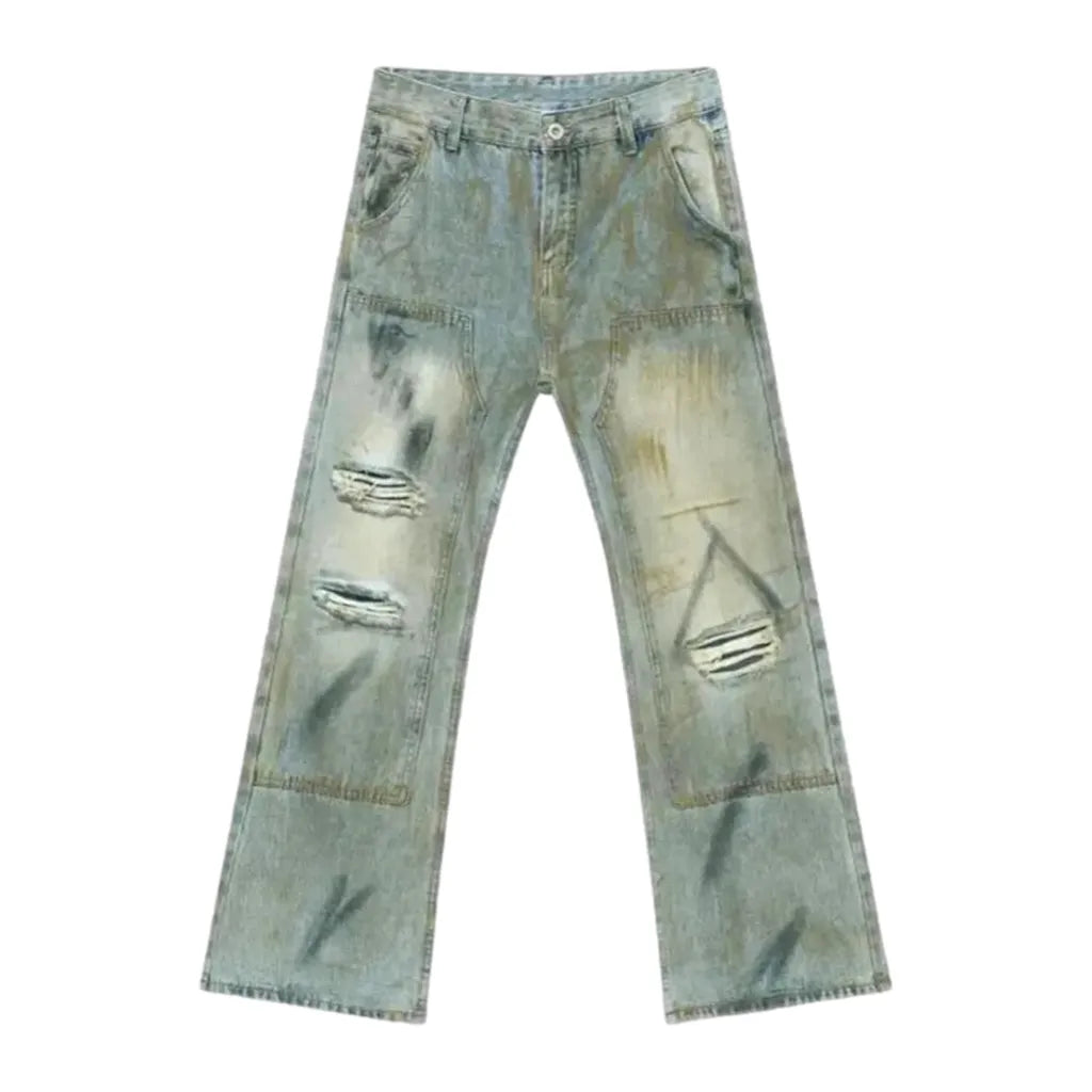 Vintage Fit Grunge Men's Jeans - Light Blue