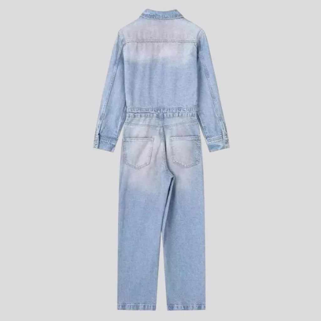 Casual straight-cut light women's jeans jumpsuit