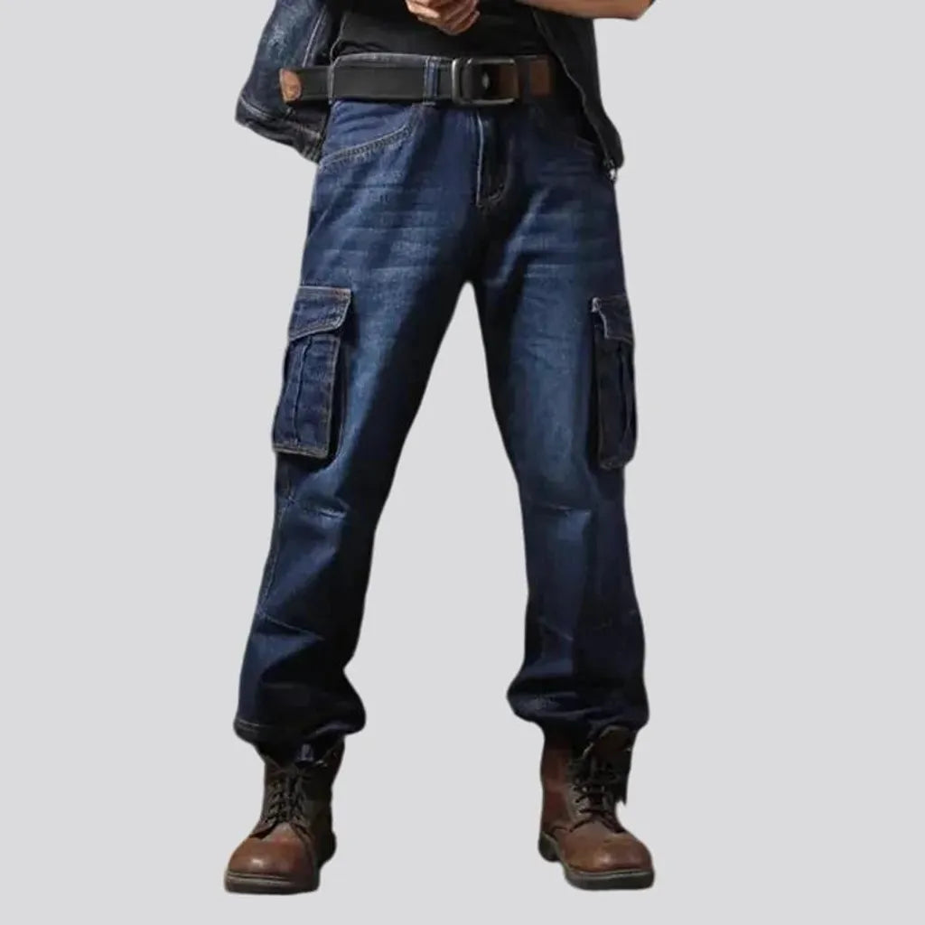 Mid rise loose worker men's jeans