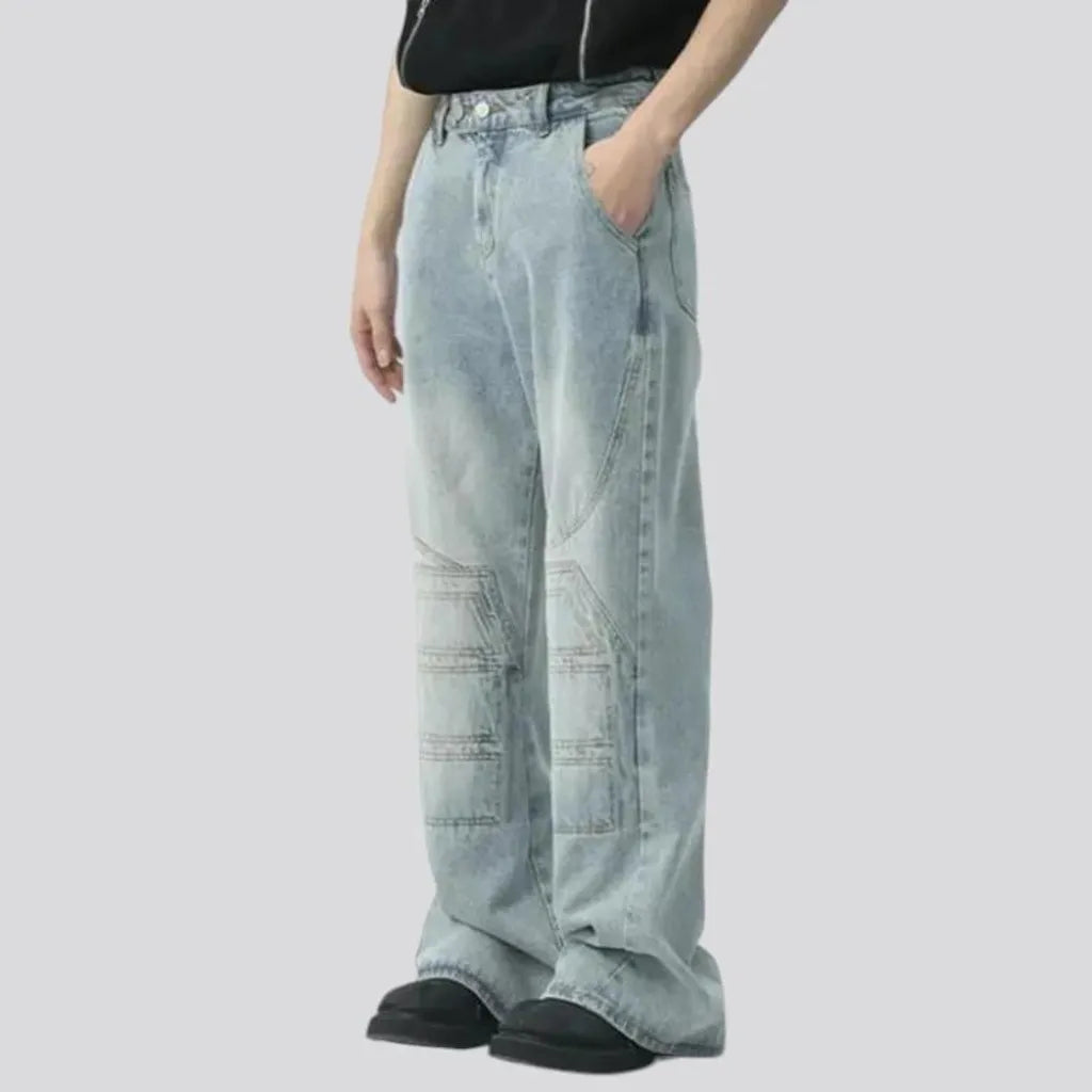 Baggy light wash boho men's jeans