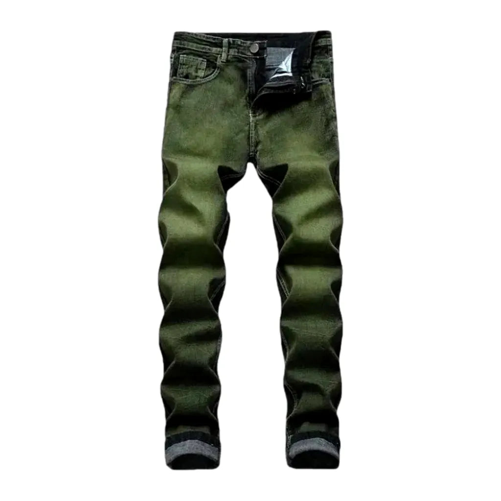 Y2k Style Mid Rise Skinny Jeans for Men - Green