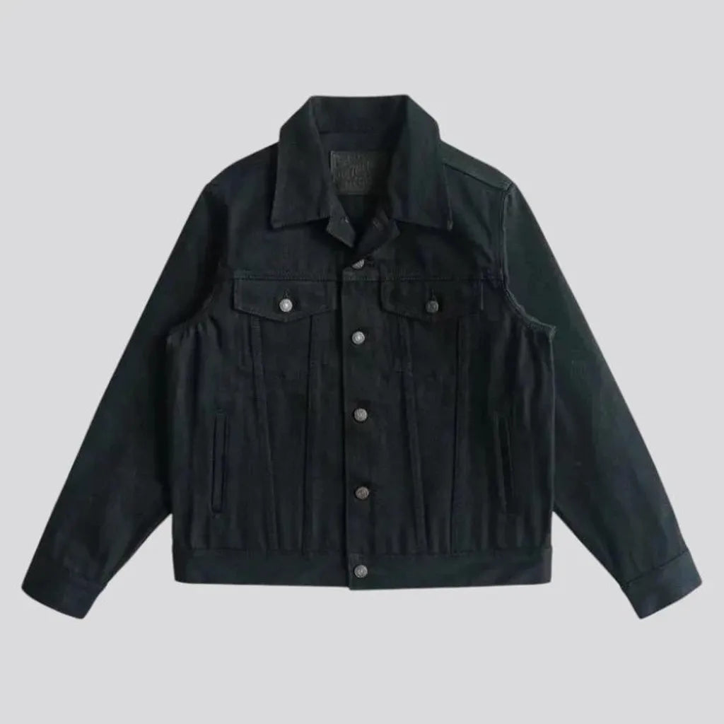 Regular fit single color men's denim jacket