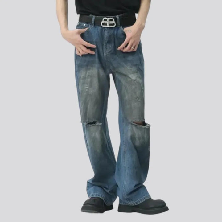 Sanded men's painted jeans