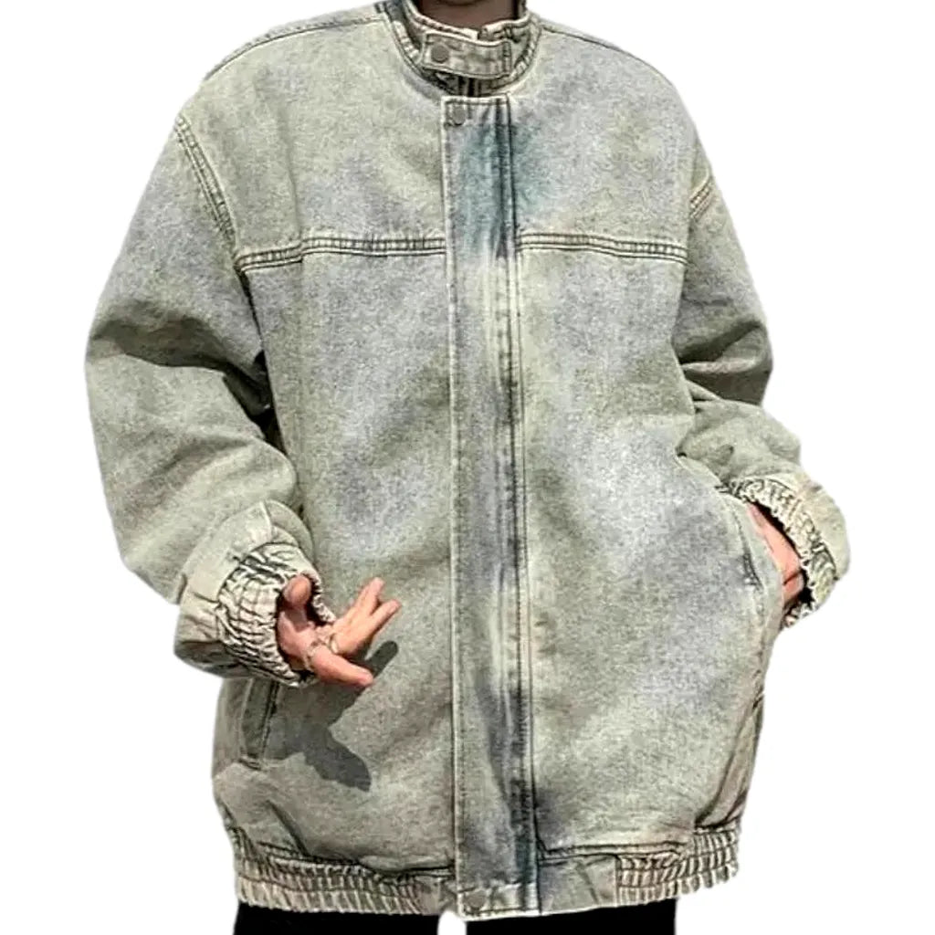 Vintage Boho Men's Denim Jacket - Light Blue