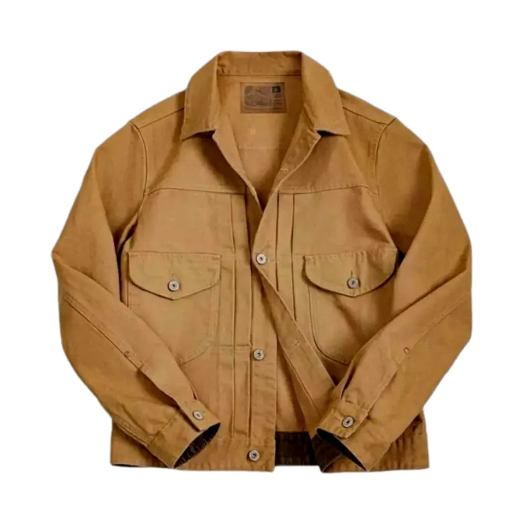 Medium Length Classic Style Men's Denim Jacket - Ginger Color