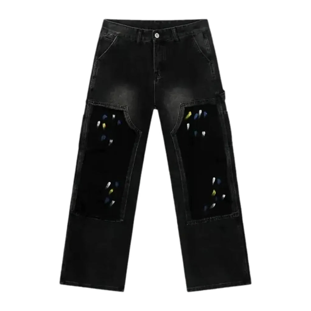 Boho Style Vintage Men's Jeans - Black