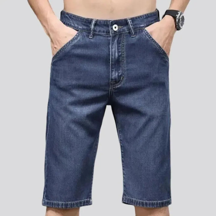 Knee-length mid-waist denim shorts
 for men