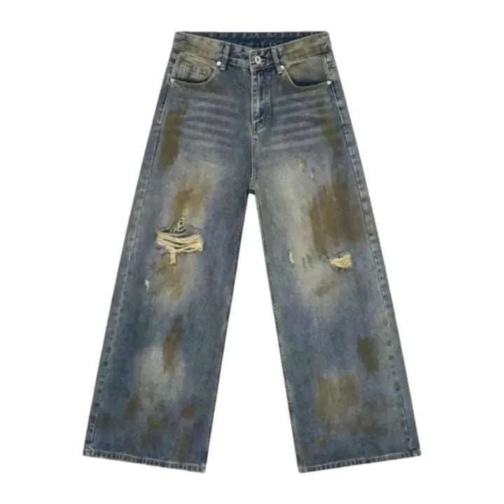 Boho Style Baggy Distressed Jeans for Men - Blue