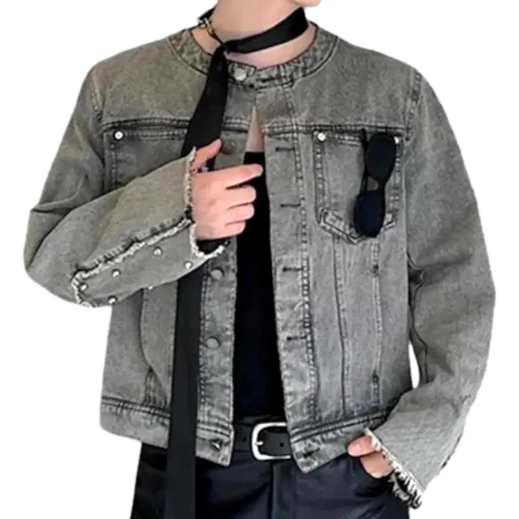 Fashionable Grunge Men's Denim Jacket - Grey