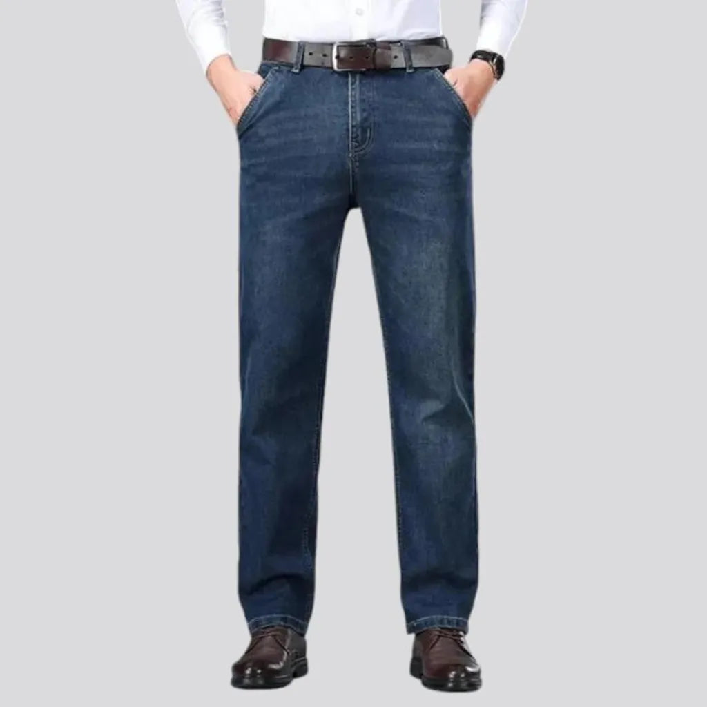 Stonewashed straight casual jeans for men