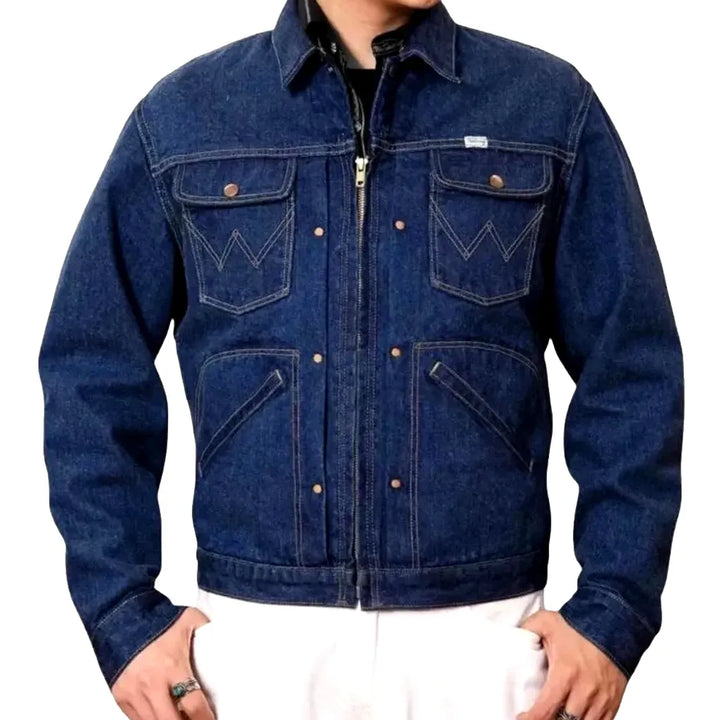 Regular Fit Selvedge Decorative Men's Jeans Jacket - Blue