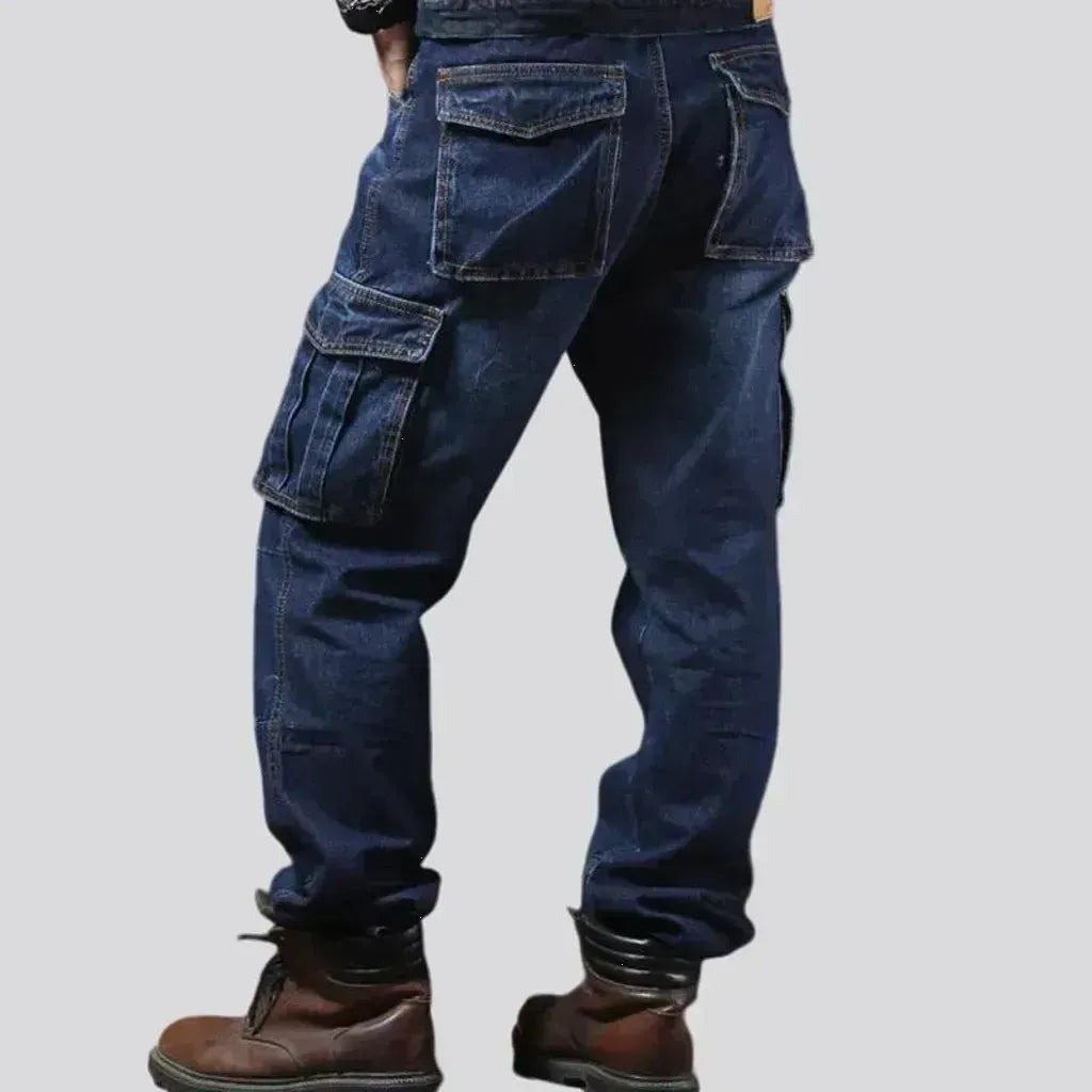 Faded wash biker style moto jeans for men