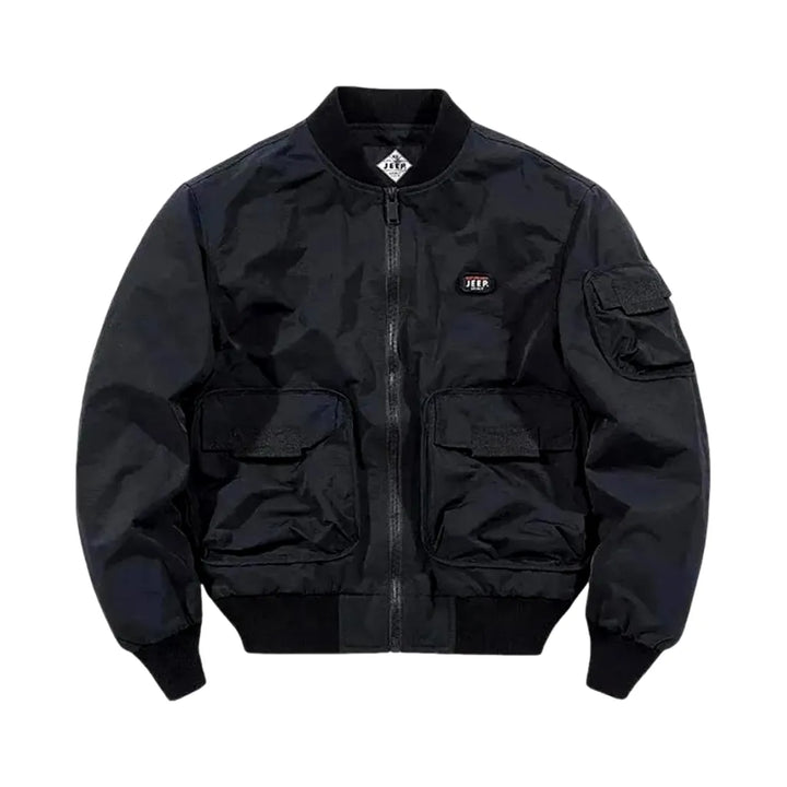 Regular Fit Urban Stylish Men's Jean Bomber Jacket - Black